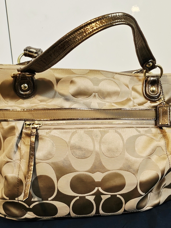 Coach Handbags - Coach Metallic Gold Signature Tote Bag